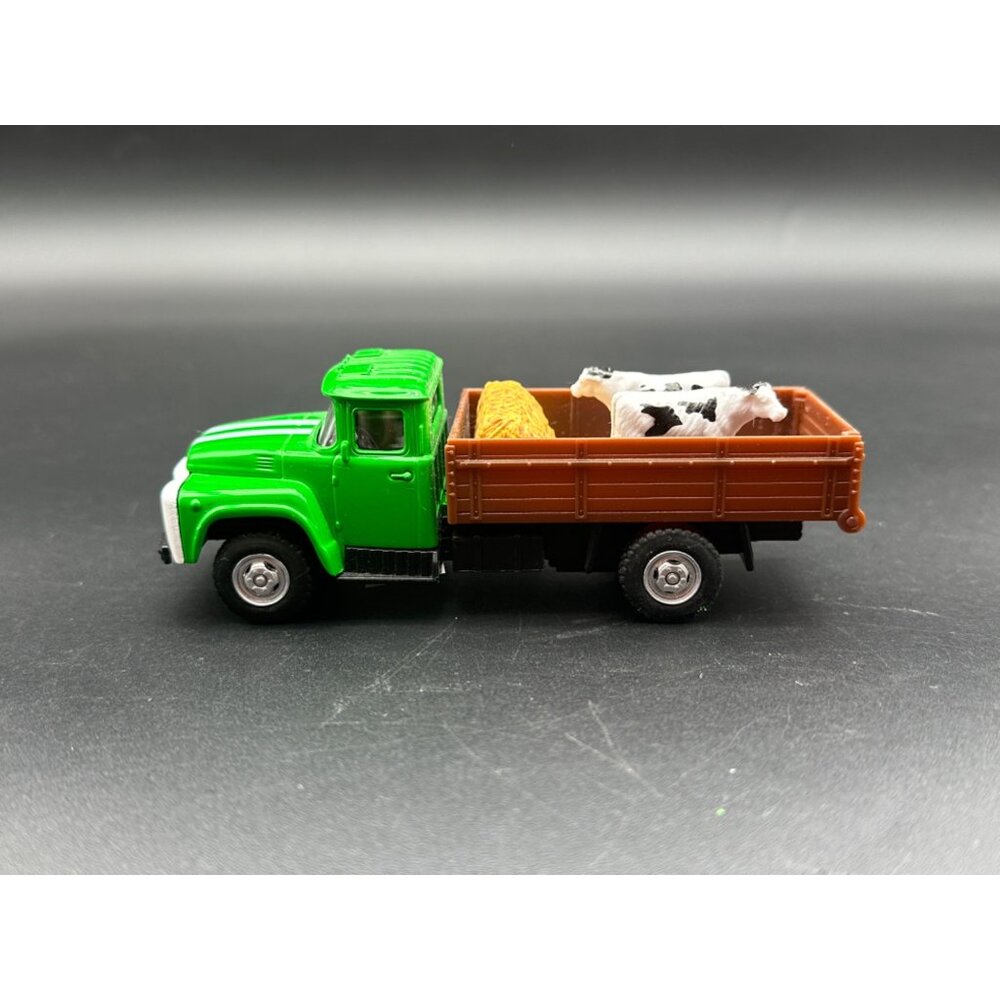 JFL Pull Back Farm Green and Brown Small Cattle Truck with Cows New